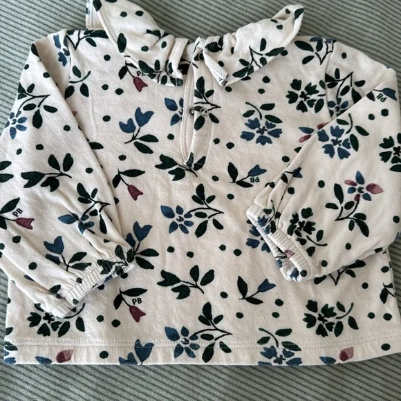 long sleeves shirt, petit bateau, 12m, cream with flowers, 100% cotton - Picture 2 of 3
